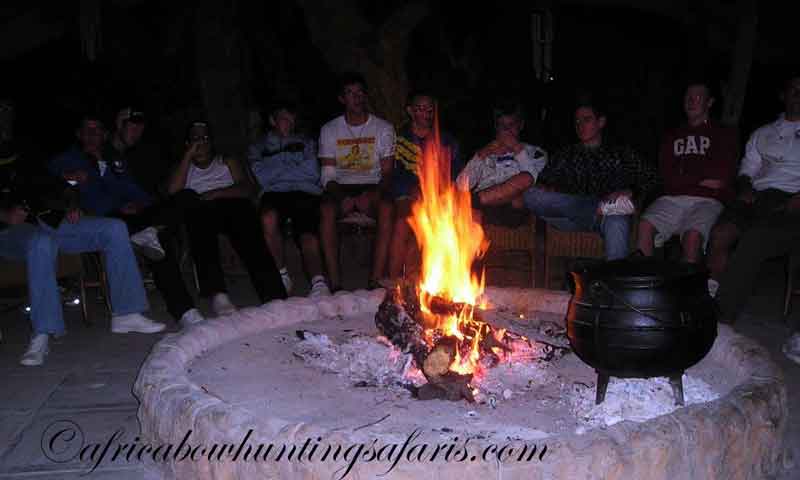 Socializing after a full day bow hunting in Africa